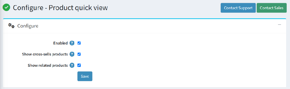product quick view configuration page
